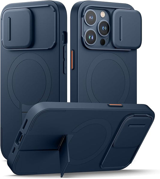 SURITCH for iPhone 13 Pro Case with Magnetic Camera Slide Cover and Adjustable Kickstand, Compatible with MagSafe, Shockproof Bumper Case Slim Protective Cover for iPhone 13 Pro 6.1 Inch, Blue