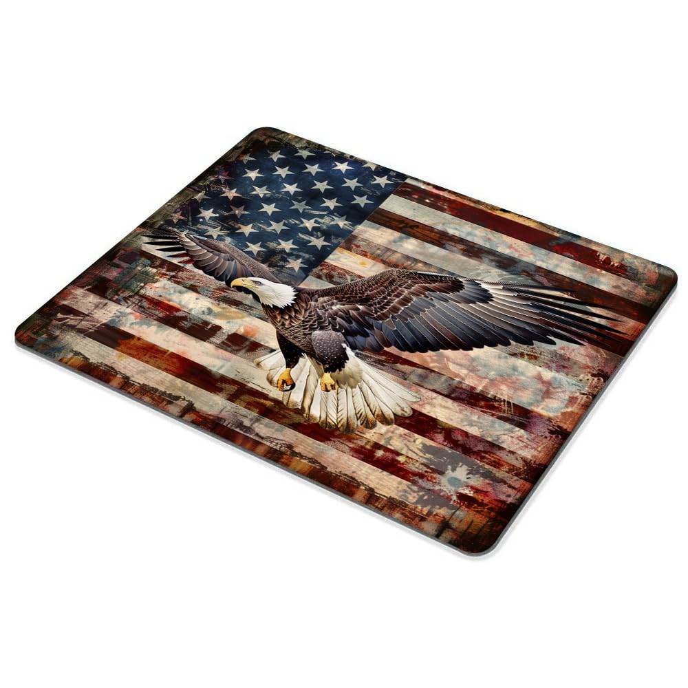 Square Mouse Pad Eagle with American Flag,Gaming Mouse Pads for Desk,Soft Computer Waterproof Non-Slip Mouse Mat