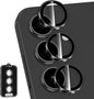 for Samsung Galaxy S24 FE Camera Lens Protector, Individual Metal Ring Tempered Glass Lens Cover, [Strong Adsorption] Scratch Resistant Ultra-Thin HD Clear Lens Cover, 1 Set-Black Ring