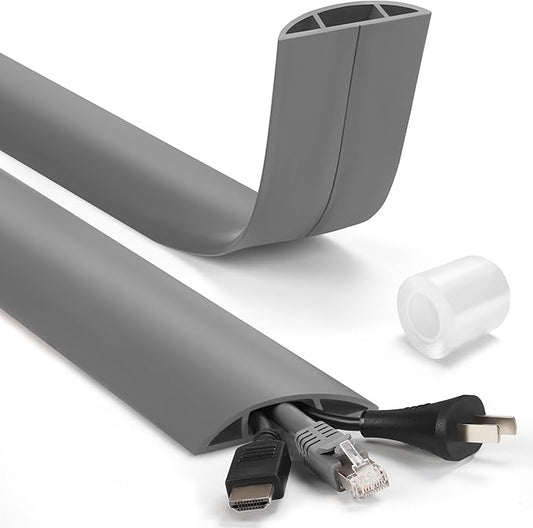 4ft Cord Cover for Wires on Floor, Grey Extension Cable Management, Hide Electrical Hider Protector, Cable Cavity: 0.78" W x 0.32" H