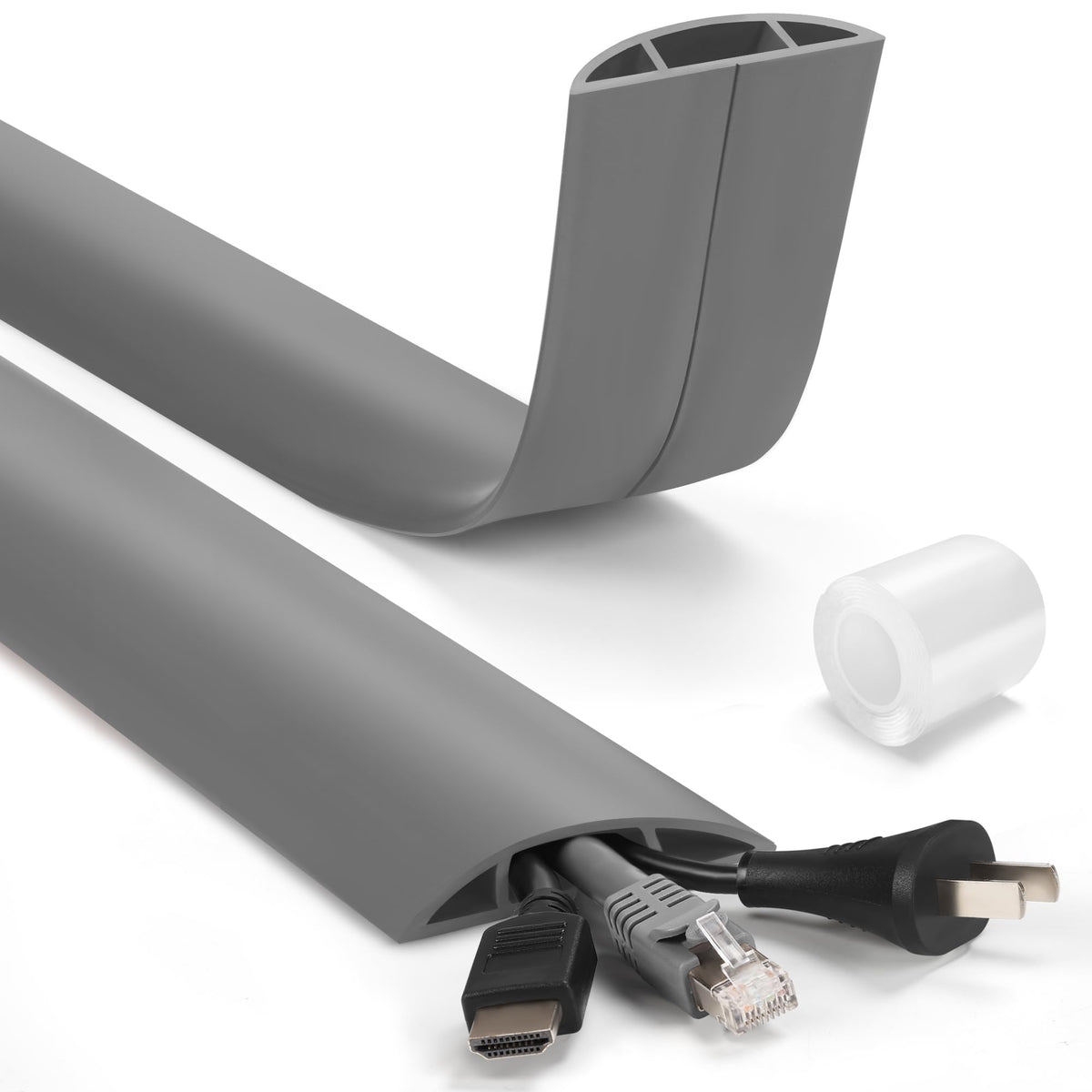 LZEOY 4ft Cord Cover for Wires on Floor, Grey Extension Cable Management, Hide Electrical Hider Protector, Cable Cavity: 0.78" W x 0.32" H
