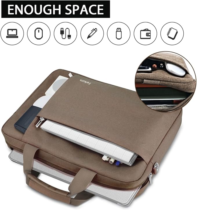 Ferkurn Laptop Bag Case for Women Men Computer Bag Compatible with HP Envy Pavilion Omen/LG Gram/MSI/Dell Inspiron XPS/Lenovo/Acer, Shoulder Strap Carrying Messenger Briefcase, Brown, 15.6 16 Inch