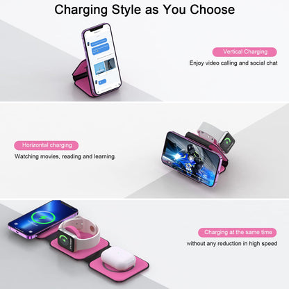 Wireless Charger 3 in 1,RTOPS Magnetic Traval Wireless Charging Station Multiple Devices,GaN 3 in 1 Charging Station,Compatible iphone17/16/15/14/13/Pro/Max,iWatch,AirPods4/3/2/Pro(Adapter Includes)