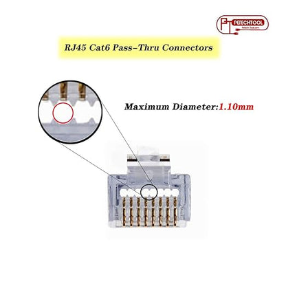 PETECHTOOL RJ45 Cat6 Pass Through Connectors Gold Plated 8P8C Ends and Blue Strain Relief Boots for CAT6 RJ45 Ethernet Network Cable Connector Plug Cover 100/100 (200 Packs Total)