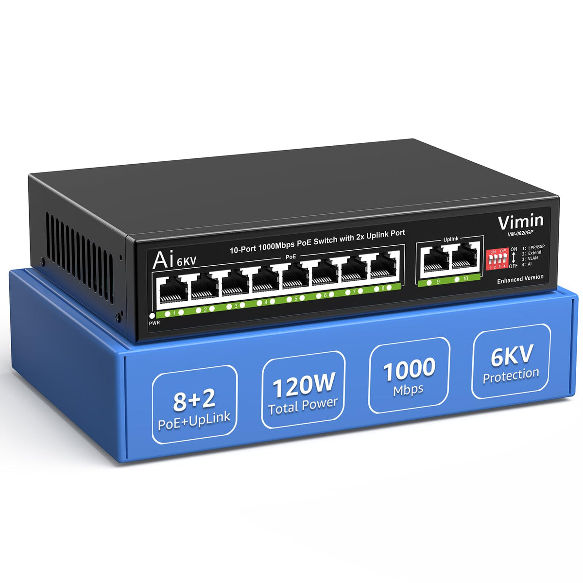 48-Port Gigabit PoE Switch Unmanaged Plug & Play IEEE802.3af/at PoE @400W