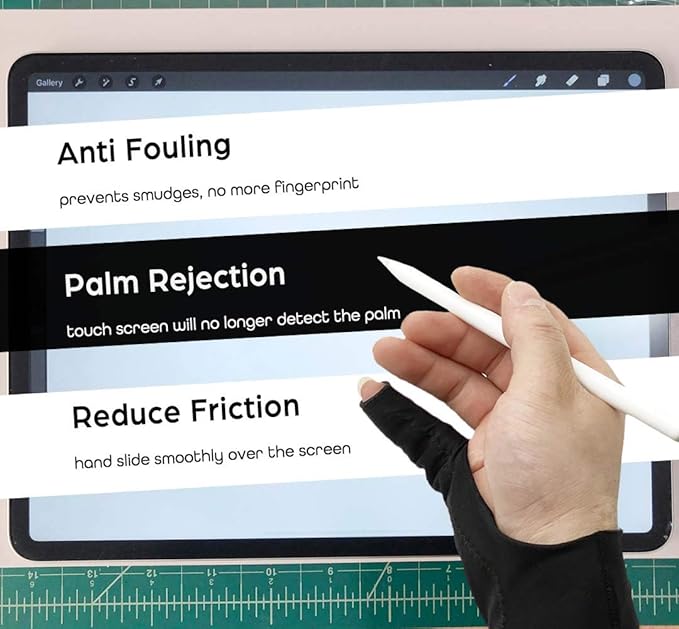 AKX Artist Drawing Glove Medium - 2 Pack Palm Rejection for iPad - Smudge Guard, 1 Finger, Fingerless, Good for Left and Right Hand, Black | AK-010