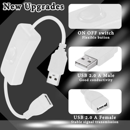 MKBKLLJY 4PCS USB Power Switch Cable USB 2.0 A Male to Female Extension Cord On/Off Adapter with Inline Rocker Switch with Cable Ties for Driving Recorder Small Desk Lamp LED Strip (White)