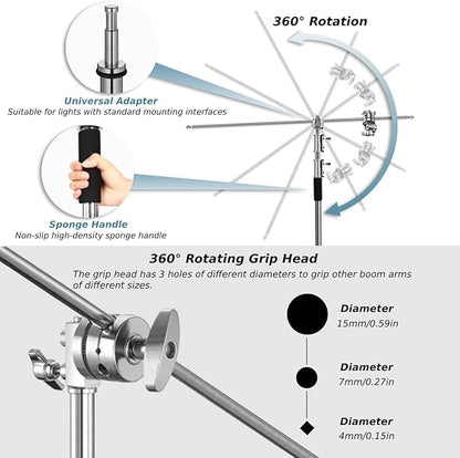 Heavy Duty C Stand with Boom Arm, Stainless Steel Heavy Duty Photography Light Stand, Adjustable Height 4.9ft-10.8ft, with 4.1ft Holding Arm, for Reflector, Umbrella, Softbox, Monolight