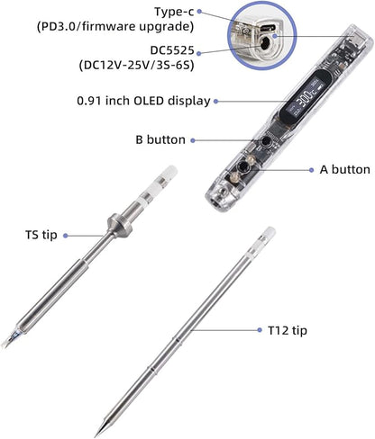 68W Electric Soldering Iron,SEQURE SI012 Pro Outdoor Portable Solder Iron, OLED Screen Digital Soldering Tools, Auto Start Heating, XT60 Cable,19V Adapter, Storage Bag, Tin Wire - TS D24