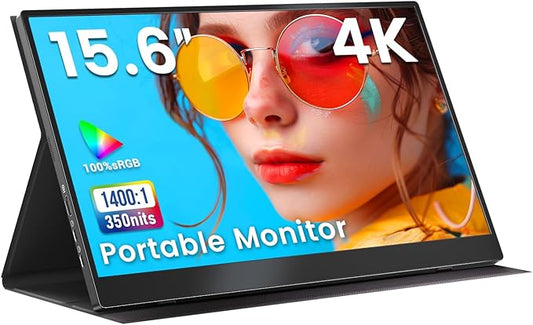 Upperizon Portable Monitor 15.6 inch 4K UHD 3840X2160 144% sRGB 60Hz HDR HDMI USB-C Travel Monitor for Laptop MacBook PC Surface PS5 Xbox, External Display with Full Cover & Speakers, VESA Compatible