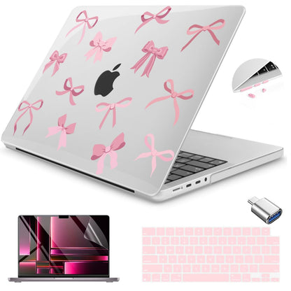 Teryeefi Case for M5 M4 MacBook Pro 14 inch 2025 2024 2023 2021 M4 A3112 A3401 A3185 M3 A2918 A2992 M2 A2779 M1 A2442, Hard Shell Cover + Keyboard Cover for 14 inch MacBook Pro, Cute Pink Bows