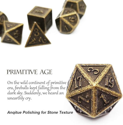 Haxtec DND Metal Dice Set 7PCS D&D Dice of D20 D12 D10 D8 D6 D4 Compatible with Dungeons and Dragons RPG Dice Games-Antique Bronze Dice