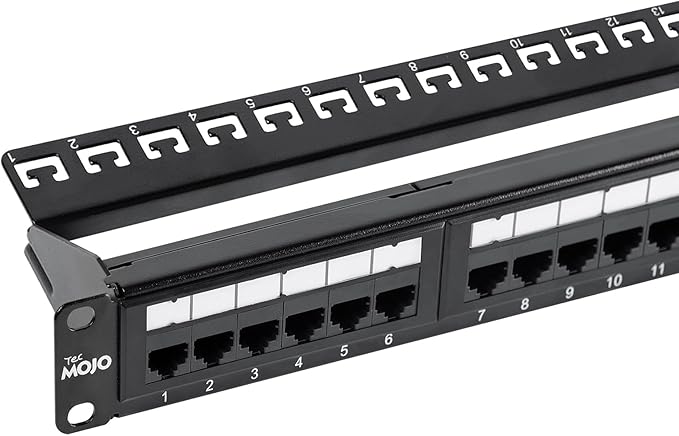 Tecmojo 24 Port Patch Panel, Cat6 Patch Panel, 1U Patch Panel, Network Patch Panel for 19 inch Rack Mount equipments, 10G Support, with Cable Management, Unshielded