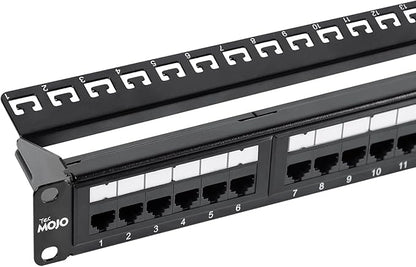 Tecmojo 24 Port Patch Panel, Cat6 Patch Panel, 1U Patch Panel, Network Patch Panel for 19 inch Rack Mount equipments, 10G Support, with Cable Management, Unshielded