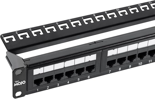 Tecmojo UL Listed 24 Port Cat6 Patch Panel, 1U Network Patch Panel for 19 inch Rack Mount equipments, 10G Support, with Cable Management, Unshielded