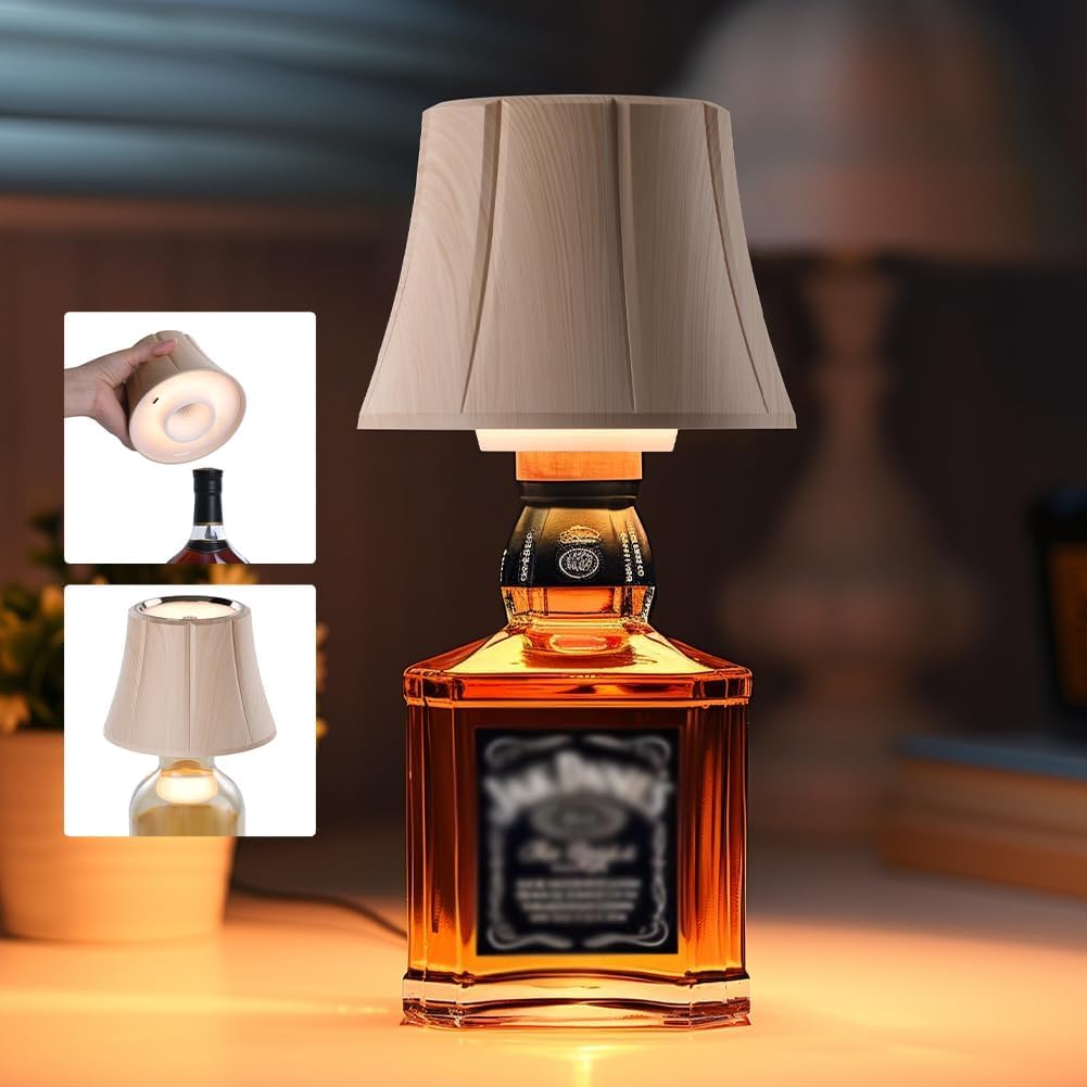 WILIT Wireless Bottle Lamp for Liquor Bottles, 3-Level Brightness LED Night Lights, Wine Lamp for Home Decor, Unique Table Lamp with RGB Lights, Rechargeable Bottle Lights for Bedroom, Black