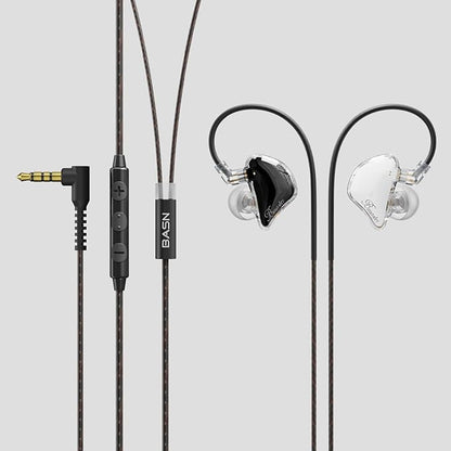 BASN Bmaster Triple Driver in-Ear Monitors Headphones with Powerful Deep Bass, HiFi Stereo IEM Earphones with Upgraded Detachable 2-Pin Cables for Musicians (White/Black, 2-Pin)