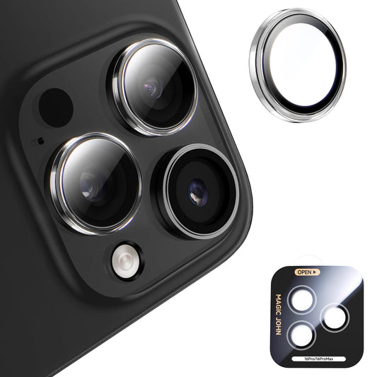 MAGIC JOHN for iPhone 16 Pro Max/16 Pro Camera Lens Protector [Alignment Kit&1:1 Invisible Perfect Fit] 9H Aerospace Tempered Glass Anti-Scratch Durable, Individual Cover Ring, Case Friendly, Set of 2, Clear