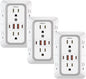 3 Pack Surge Protector Outlet Extender, 6 Outlet Splitter with 4 USB Ports (2 USB C), Multi Plug Wall Outlet 1050J Power Strip, USB Wall Charger for Home Office Kitchen Travel-ETL