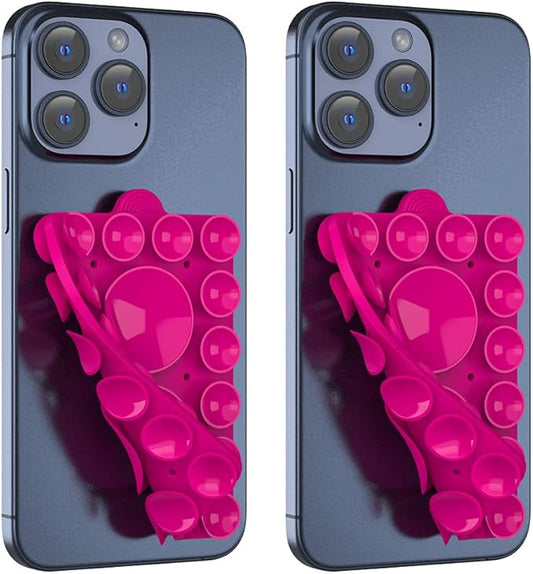 Double Sided Silicone Suction Phone Holder Mount,Compatible with iPhone and Android Cases Hands-Free Mirror Shower Phone Mount Strong Grip Holder (Rose Pink, Double Sided 2PCS)