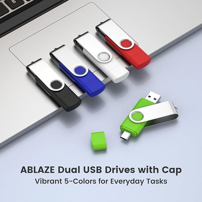 Customizable 8GB Flash Drive 10 Pack, ABLAZE Dual USB 2.0+ Type C Thumb Drives with Logo Personalized USB Memory Sticks (Mixed Colors)