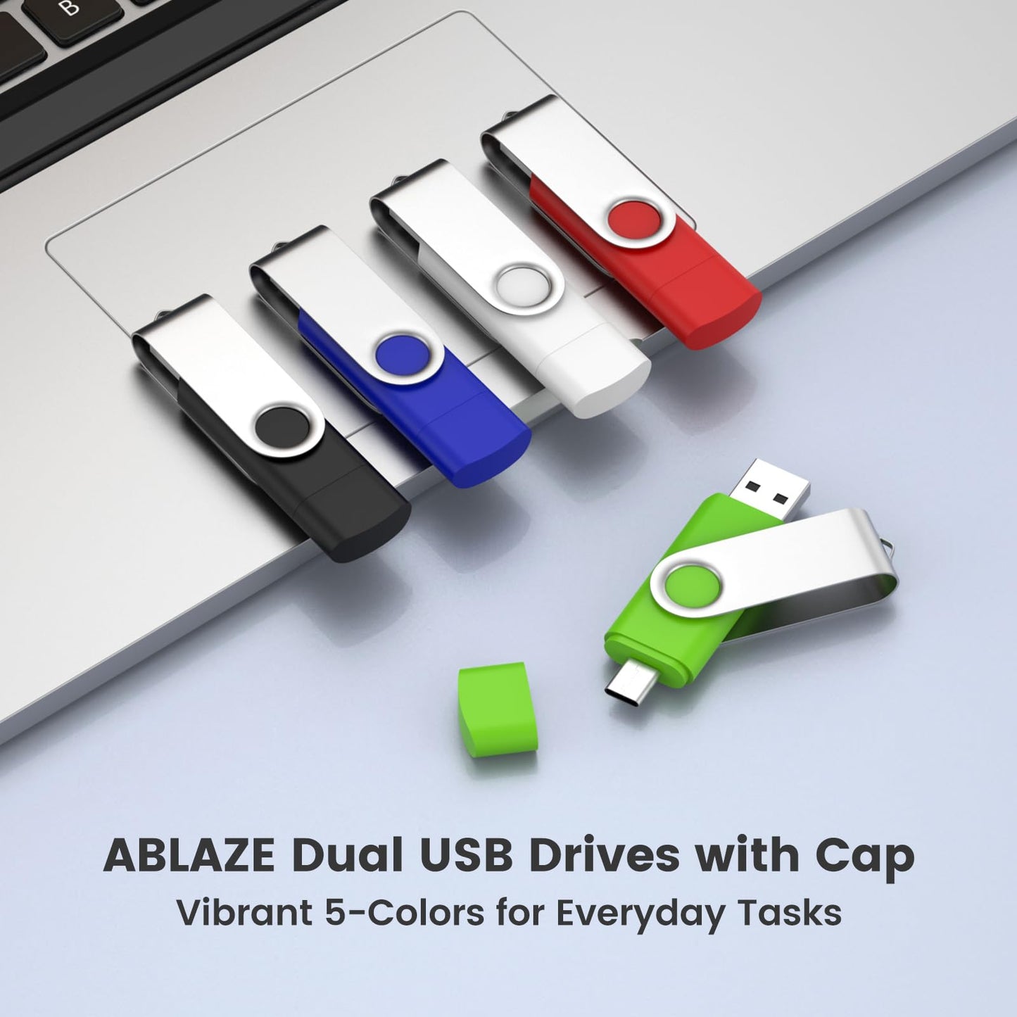 ABLAZE 8GB USB C Flash Drive 10 Pack, OTG USB 2.0+Type C Memory Stick