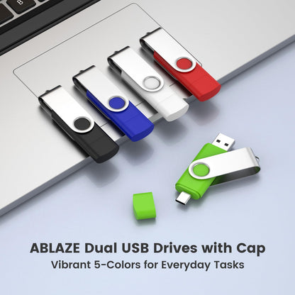 ABLAZE 8GB USB C Flash Drive 10 Pack, OTG USB 2.0+Type C Memory Stick