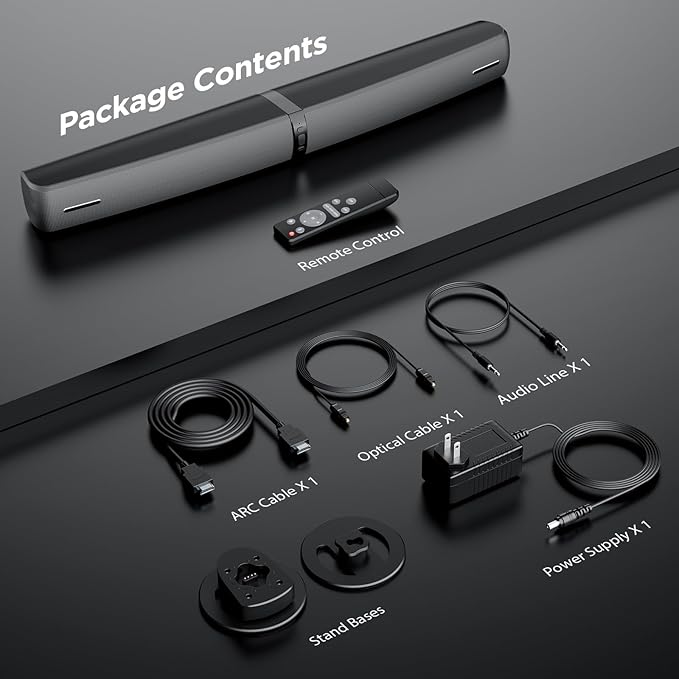 Sound Bar for Smart TV,90W Soundbar with Bluetooth/ARC/Optical/AUX Connect, Auto Volume Boost, 3 Customizable Equalizer Modes, 2 in 1 Detachable Soundbar for TV/PC/Gaming/Projectors