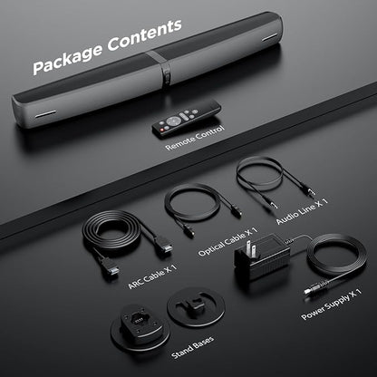Sound Bar for Smart TV,90W Soundbar with Bluetooth/ARC/Optical/AUX Connect, Auto Volume Boost, 3 Customizable Equalizer Modes, 2 in 1 Detachable Soundbar for TV/PC/Gaming/Projectors