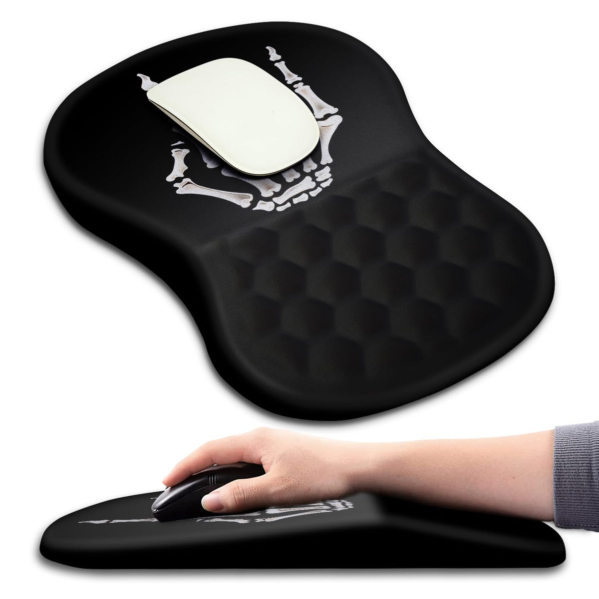 Hokafenle Ergonomic Mouse Pad Wrist Support with Massage Design, Wrist Rest Pain Relief Mousepad with Memory Foam&Non-Slip PU Base, Mouse Pads for Wireless Mouse & Desk (12x8 inch,Olive Green)