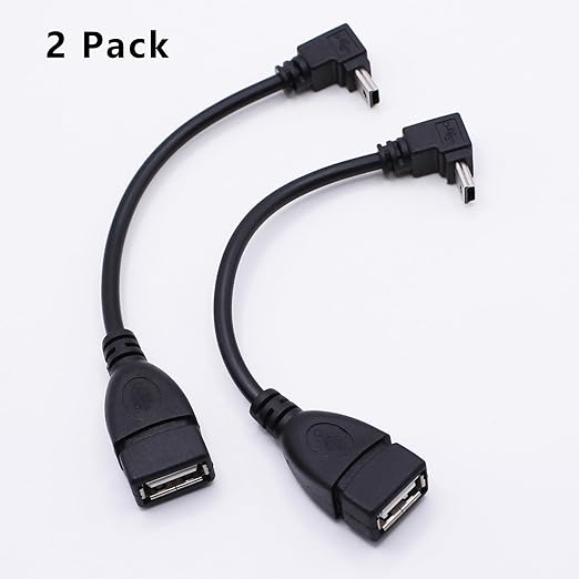 90 Degree Mini USB to USB A OTG Adapter Cable 5.5in Up Angle Mini USB 5-Pin Type B Male to USB Type A Female Adapter Cord for Digital Cameras,Black,14cm(2 Pack,UP)