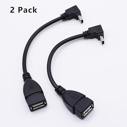 90 Degree Mini USB to USB A OTG Adapter Cable 5.5in Up Angle Mini USB 5-Pin Type B Male to USB Type A Female Adapter Cord for Digital Cameras,Black,14cm(2 Pack,UP)