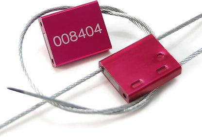 Leadseals(R) 50 Red Steel Cable Seals Metal High Security Seals Numbered Truck Trailer Seal Anti-Tamper Pull-Tite Security Tags Aluminum Body Transport Shipping Seal Self-Locking Safety Ties ISO 17712
