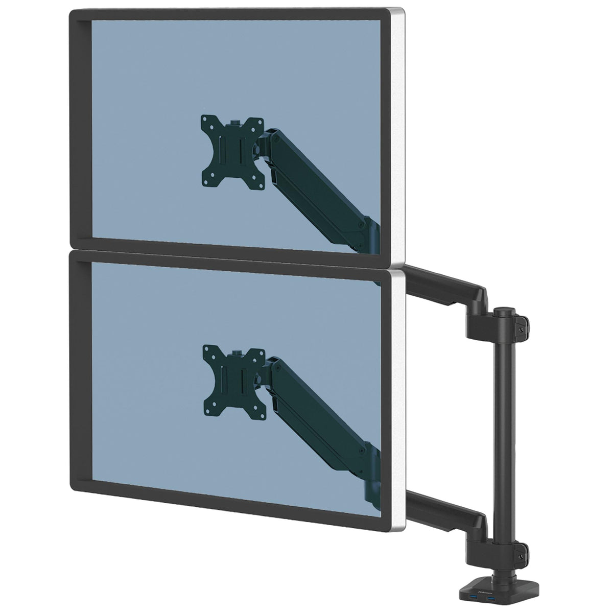 Fellowes Platinum Series Dual Monitor Arm for 40-Inch Monitors, Full Motion, 360° Rotation, VESA Mount with Grommet or Clamp, USB Ports, Ergonomic, White, 8056301