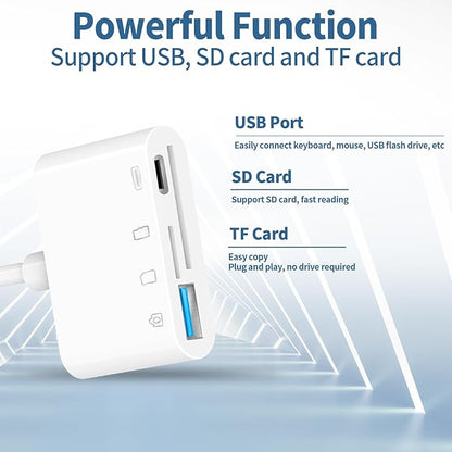 USB-C to SD Card Reader for iPhone iPad with USB OTG Camera Adapter, 4 in 1 Camera Connection Kit, iPhone Adapter with Fast Charging Port, for iPad,iPhone 16 15Pro Max, MacBook Pro/Air, Samsung