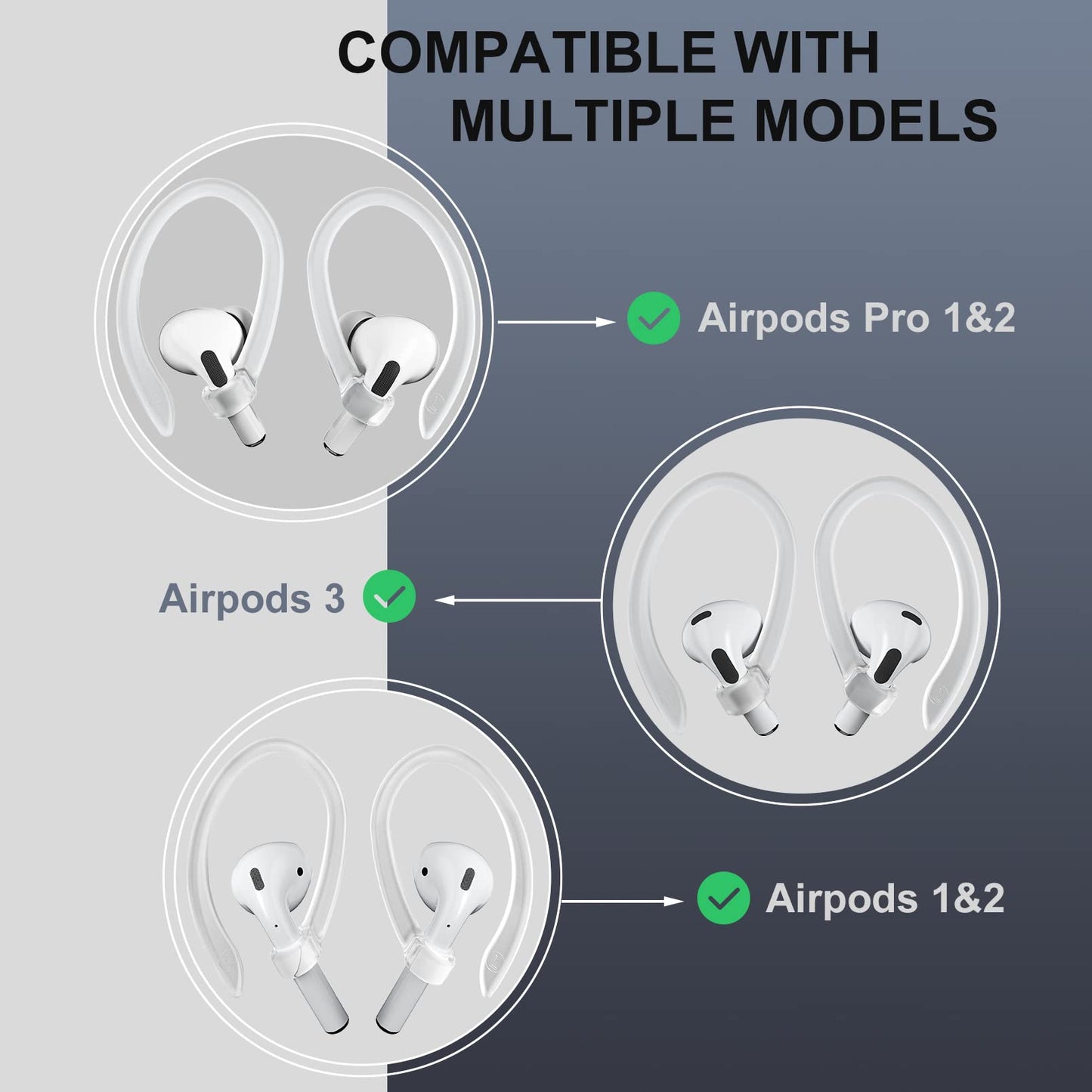 ICARERSPACE 2 Pairs Ear Hooks for AirPods Pro 2 1 AirPod 4-1, Transparent