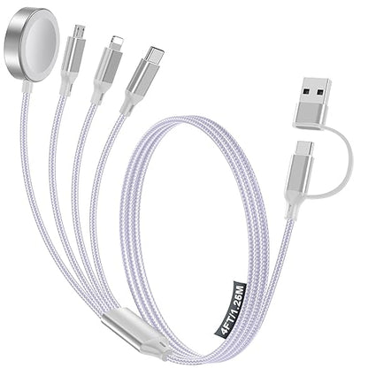 4-in-2 Charging Cable for Apple Watch Charger/Samsung/iPhone Charger,Car/Office/Camping/Travel Essentials,Type C Cable Multi Cord for iWatch Ultra/10-2/iPhone 16-11/Samsung S25-S20,iPad,airPods-Purple