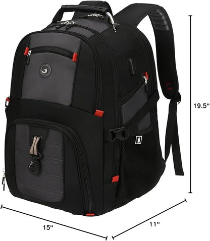 SHRRADOO Extra Large 50L Travel Laptop Backpack with USB Charging Port, College High School Backpack Airline Approved Business Work Bag Fits 17 Inch Computer for Men Women