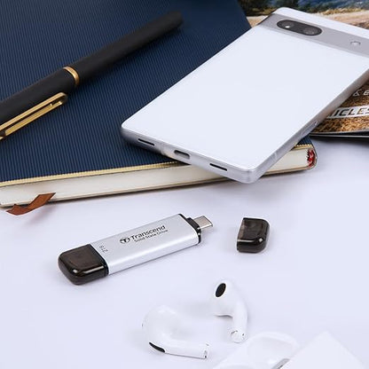 Transcend 512GB USB C External SSD, Up to 1,050MB/s, USB 3.2 Gen 2 Flash Drive, 2-in-1 Memory Stick Type C &Type A, Thumb Drive Photo Stick for Windows, Mac, iPhone, iPad, Android, Tablet&PC, Smart TV