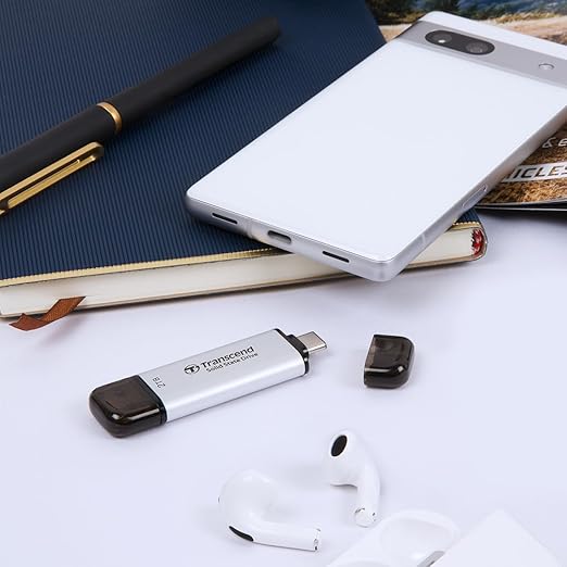 Transcend 2TB External SSD, Up to 1,050MB/s, USB 3.2 Gen 2 Portable SSD, 2-in-1 Type C &Type A, USB Hard Drive for Steam Deck, ROG Ally, MSI Claw, Windows&Mac, iPhone&iPad, Android, PS5&Xbox, Smart TV