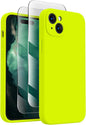 FireNova Designed for iPhone 15 Plus Case, Silicone [Camera Protection] Case with [2 Screen Protectors], Soft Anti-Scratch Microfiber Lining Inside, 6.7 inch, Fluorescent Green