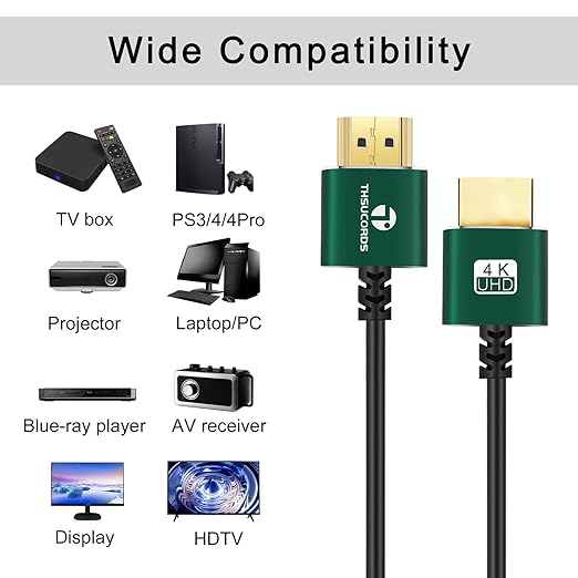 Slim HDMI Cable 10FT, Ultra Soft & Thin HDMI to HDMI Cord, Extreme Flexible & Skinny HDMI Wire Supports High Speed 4K@60Hz 18gbps 2160p 1080p