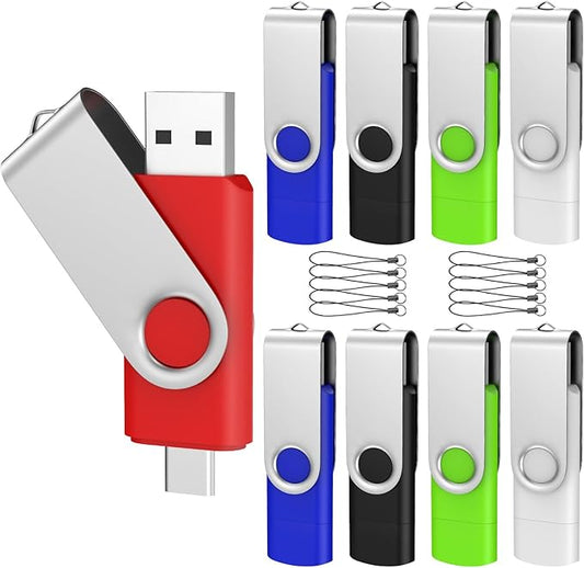 ABLAZE 8GB USB C Flash Drive 10 Pack, OTG USB 2.0 + Type C Memory Stick Dual Type C Thumb Drive Compatible with iPhone 16/15, Android Smartphone, Computers, Tablets, Mac,iPad,PC
