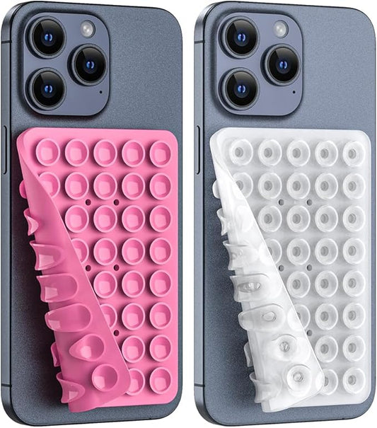 CMZZ Double Sided Silicone Suction Phone Holder Mount, Silicon Accessory for iPhone and Android, Hands-Free Mirror Shower Phone Holder, TikTok Videos and Selfies (Pink+Transparent)