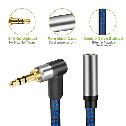 3.5mm Male to Female Extension Stereo Audio Extension Cable 6FT, Cotton-Braided Audio Extension Cable 6ft, Stereo Jack Cord for Phones, Headphones, Speakers, Tablets, PCs and More