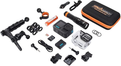 GoPro HERO13 Waterproof Action Camera Dive Kit with 5.3K60 UHD Video, 27MP HDR Photos - Bundle with Protective Housing, Video Light Pack, Camera Tray, Double Clip, 64GB microSD Card (Hero13)