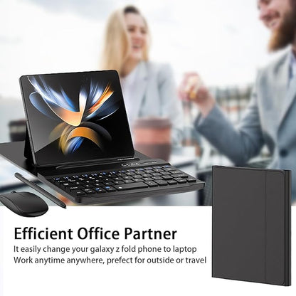 for Samsung Galaxy Z Fold 7 6 5 Keyboard and Mouse, Portable Mini 7.9 inch Bluetooth Keyboard with Leather Stand Case and Pen, 4 in 1 Travel Set for Z Fold7 6 Accessories,Black