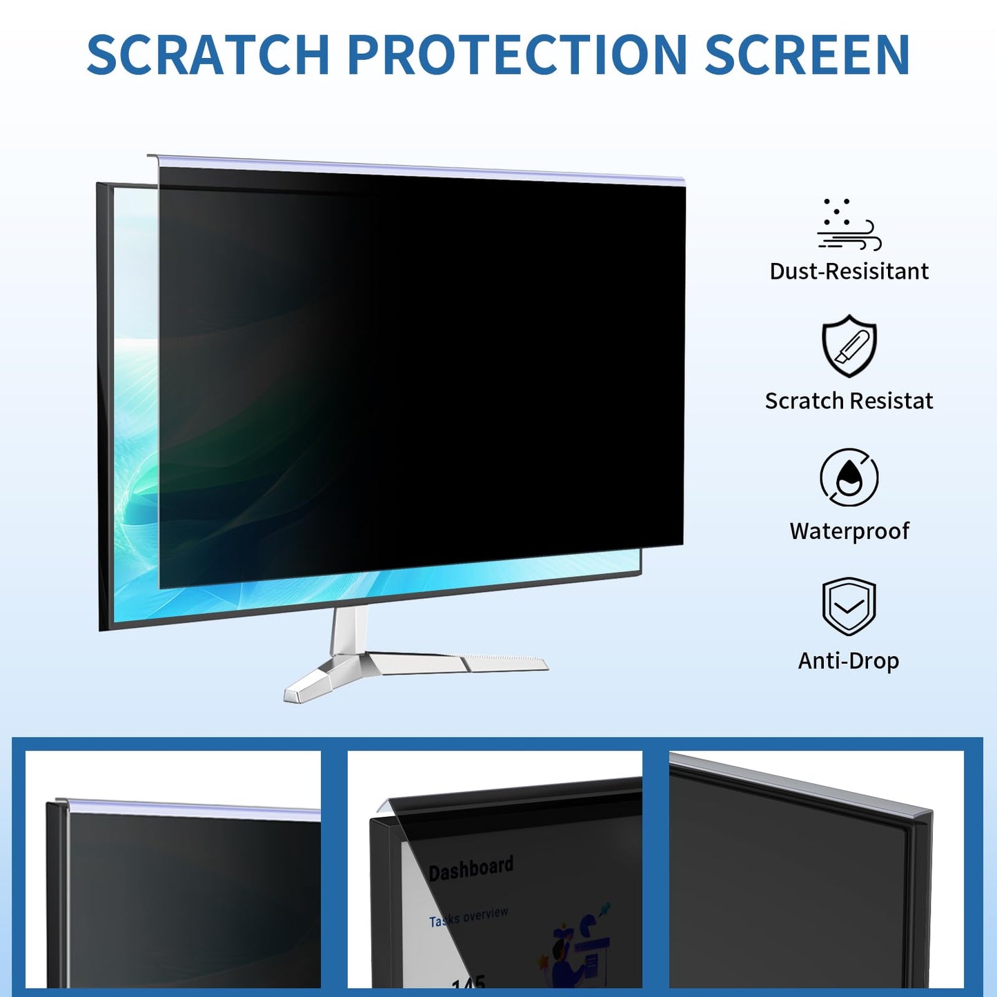 DEJIMAX 27 Inch Computer Privacy Screen for 16:9 Computer Monitor, Anti-Blue Light Monitor Privacy Screen Filter, Anti-UV Computer Shield, Hanging Type