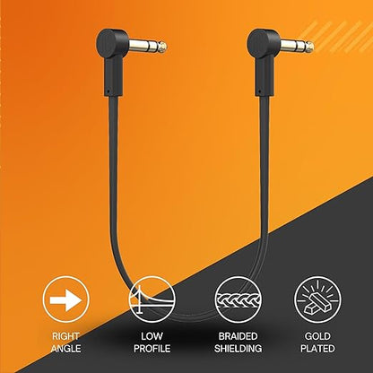 Rock Stock 1/4" Stereo TRS Flat Patch Cables - 18" Ultra-Thin, Right Angle, Low Profile, Gold Plated, Braided Shielding - Maximize Pedalboard Space, Eliminate Noise, Connect Guitar Effects Pedals