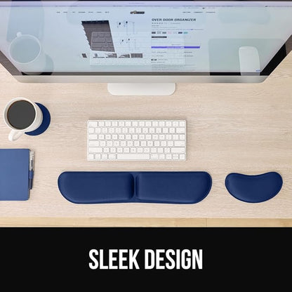 GORILLA GRIP Silky Gel Memory Foam Keyboard Wrist Rest for Computer and Mouse Pad, Ergonomic Design Typing Support, Desk Office Supplies, Hand & Arm Mousepad Cushion and Coaster 3 Piece Set Navy Blue